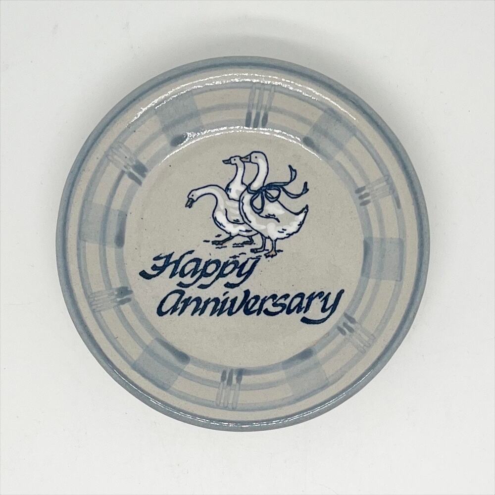 Vintage Louisville Stoneware 4.75" Happy Anniversary Geese Coaster Trinket Plate